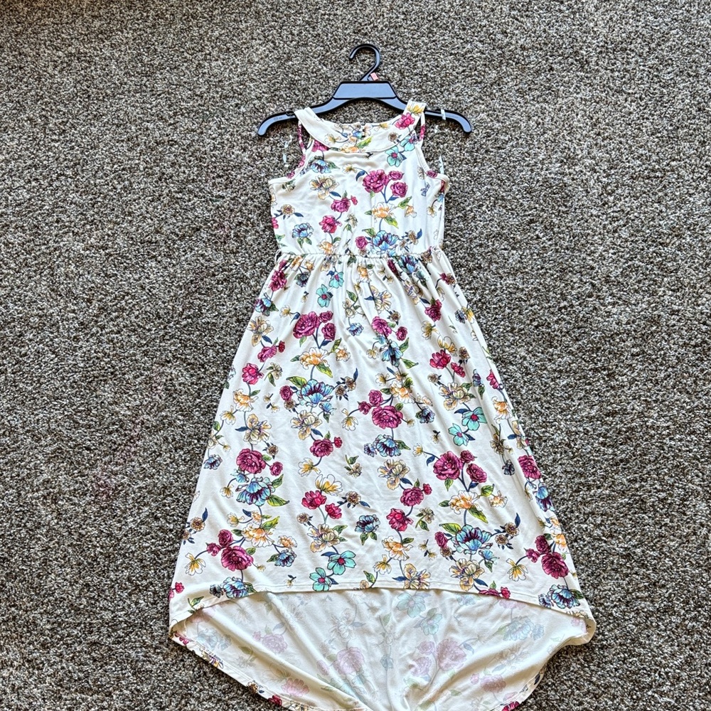 Paper Doll Floral High-Low Kids Dress - White and Pink